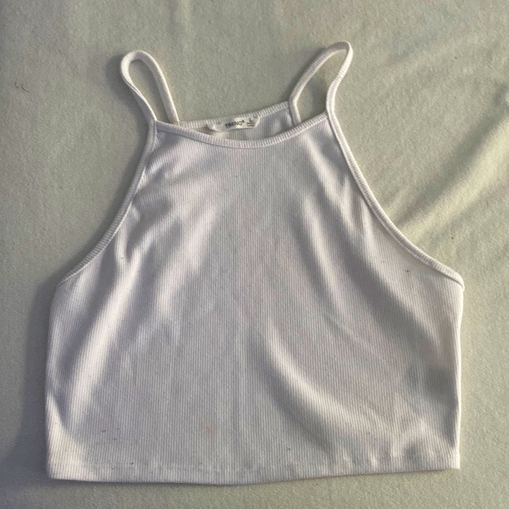 White ribbed cropped tank top